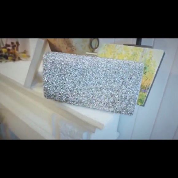 Silver Rhinestone Evening Clutch Bag with short and long strap - Picture 3 of 12